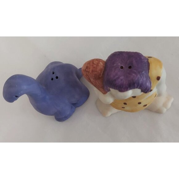 Albert Price Porcelain Caveman and Dinosaur Salt And Pepper Shakers 3.5" Vintage - Picture 2 of 5